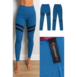 Kadyluxe High Rise Compression Leggings Blue Black Accent Panels Women’s Small